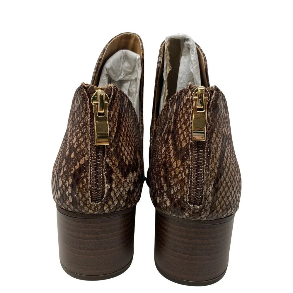 New Directions Women's Fredricka Ankle Booties 11M Brown Snakeskin Zipper New